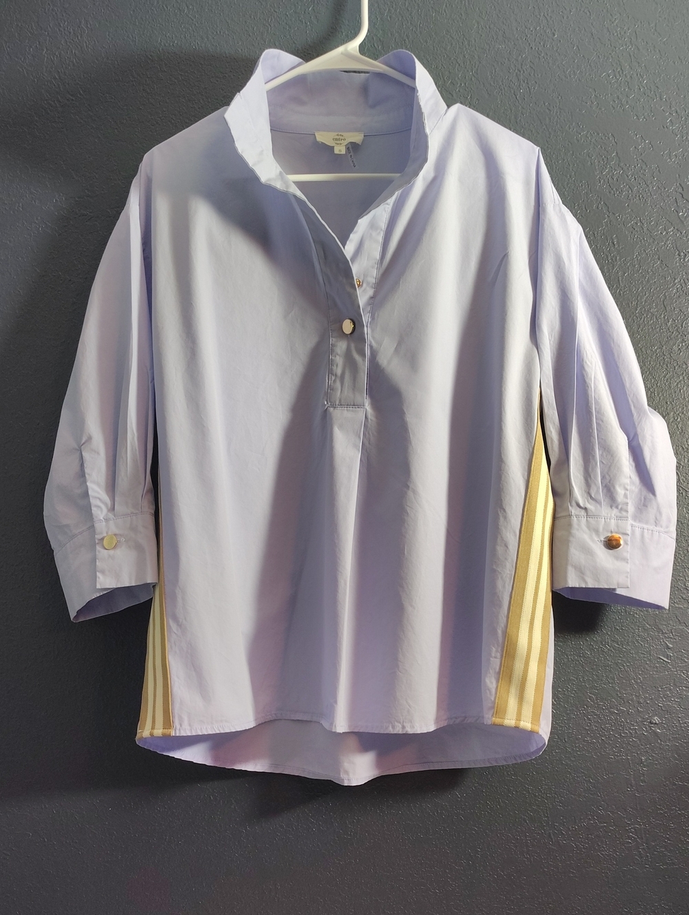 entro Lavender Popover Blouse with Yellow Stripe Panels
